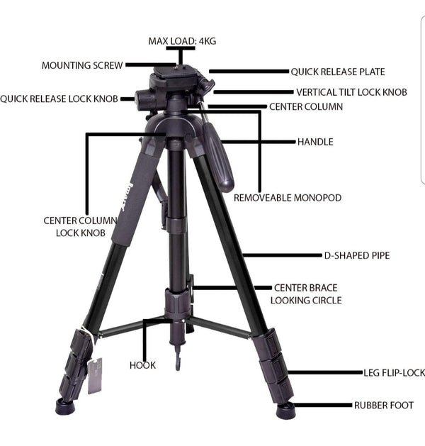 Tripod Stand 2264 Professional Aluminium Camera Tripods with 90 degree center columns, 360 Degree Ball Head