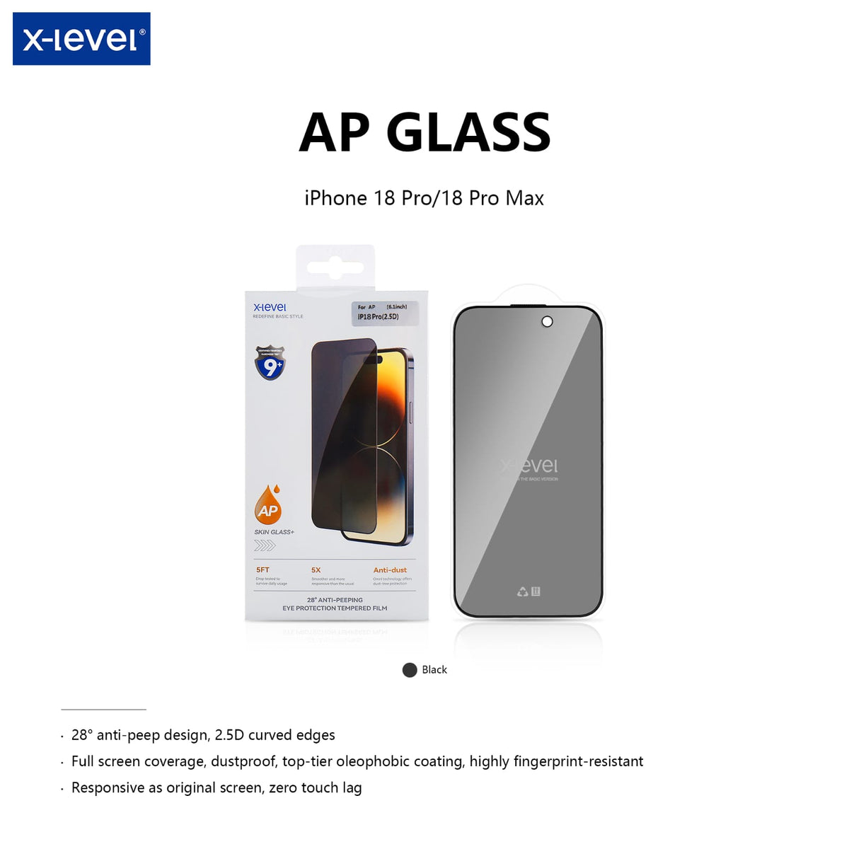 Xlevel Privacy Glass Screen Protector- Full cover Tempered Compatible with iPhone