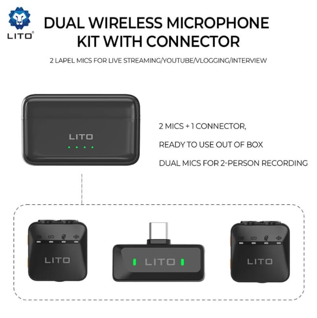 LITO Wireless Lavalier Microphone with AI noise reduction and Crystal clear Sound LM04