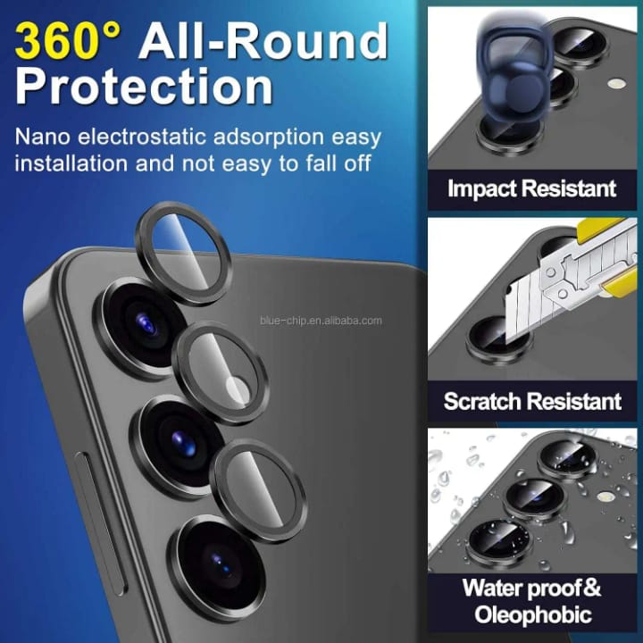 Tempered glass Camera lens Metal ring Protector for iPhone and Samsung, Anti - Scratch, Easy to Install