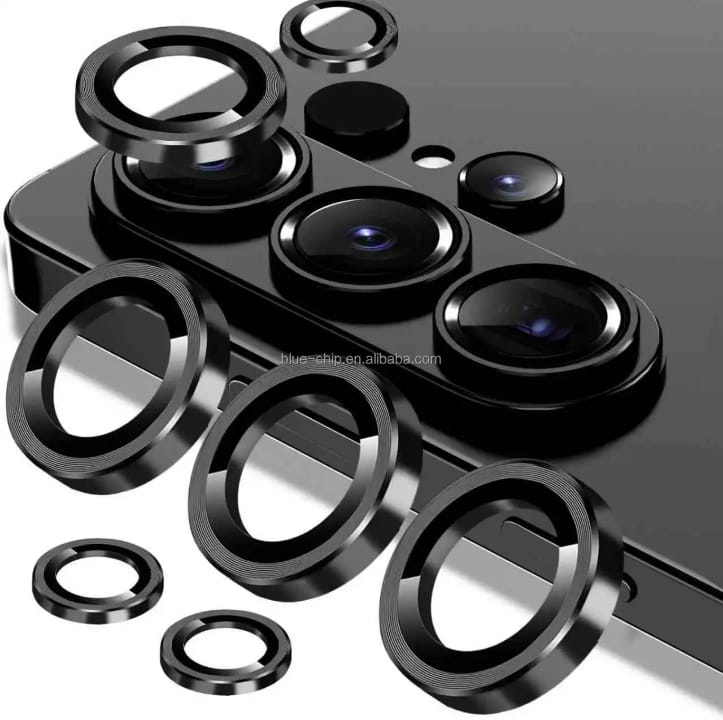 Tempered glass Camera lens Metal ring Protector for iPhone and Samsung, Anti - Scratch, Easy to Install