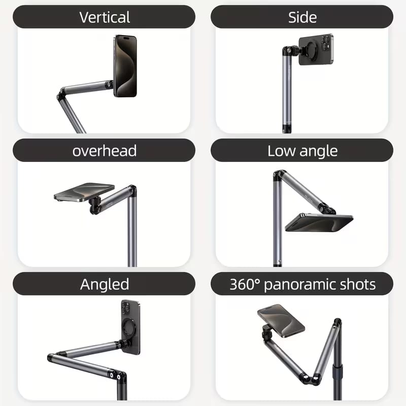 TELESIN Magnetic Phone Tablet Floor stand, Aluminum Alloy phone Holder for Video Recording, Adjustable/Magsafe /Iphone/ Android