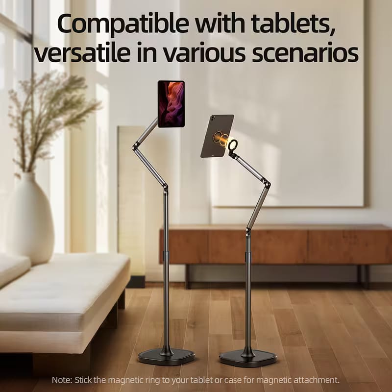 TELESIN Magnetic Phone Tablet Floor stand, Aluminum Alloy phone Holder for Video Recording, Adjustable/Magsafe /Iphone/ Android