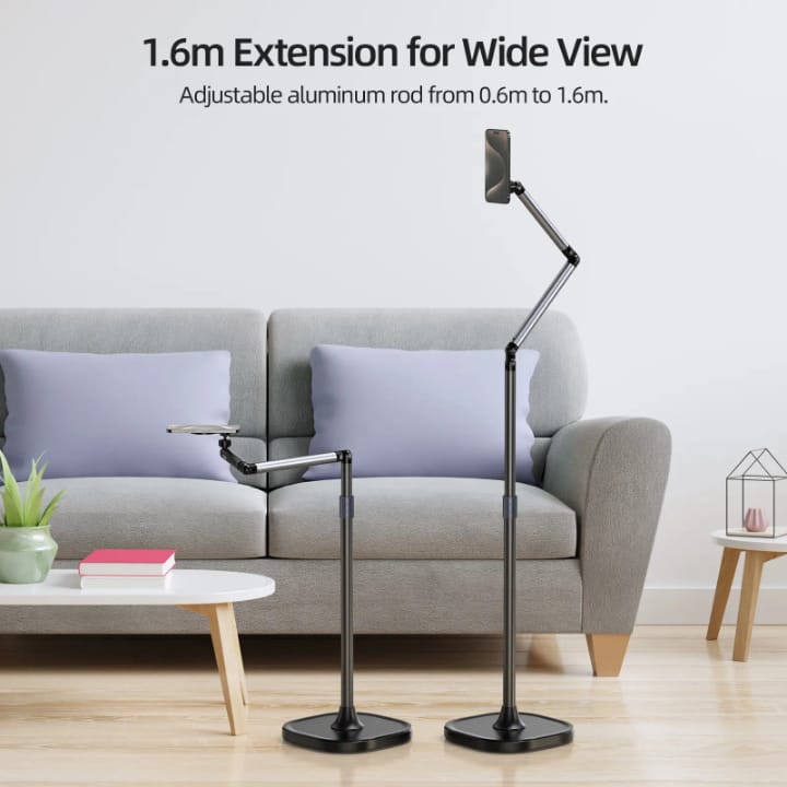 TELESIN Magnetic Phone Tablet Floor stand, Aluminum Alloy phone Holder for Video Recording, Adjustable/Magsafe /Iphone/ Android