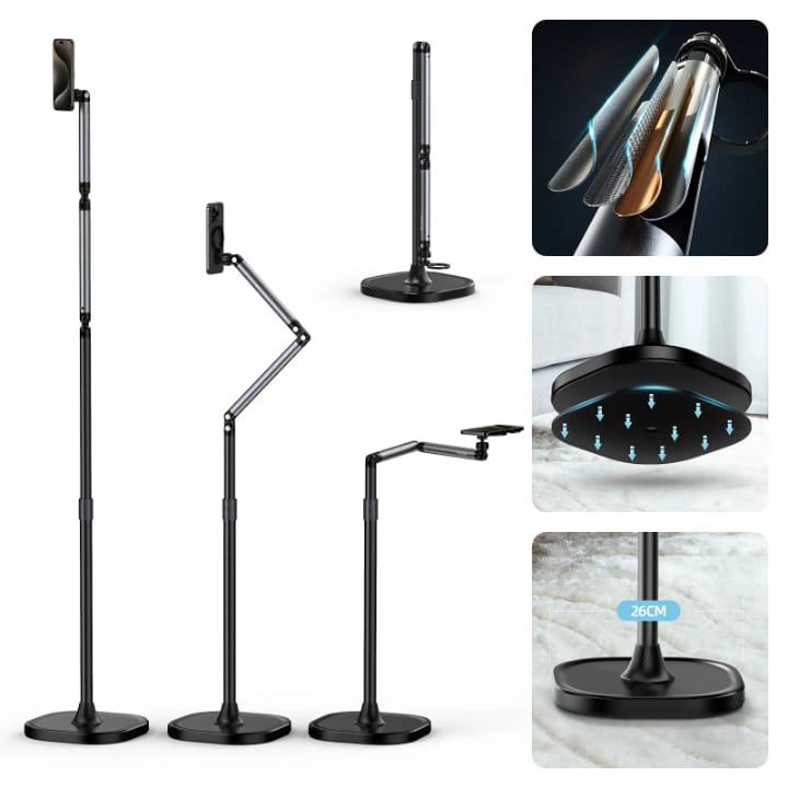 TELESIN Magnetic Phone Tablet Floor stand, Aluminum Alloy phone Holder for Video Recording, Adjustable/Magsafe /Iphone/ Android