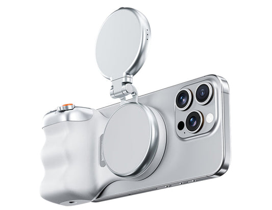 TELESIN Camera Grip Handle with Finger Ring & Shutter Button and Magnetic Selfie Light, 360 degree LED Ring Fill Light with Mirror