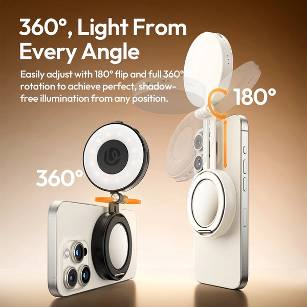 LED Magnetic Selfie Light, Upgraded 360degree with Mirror black