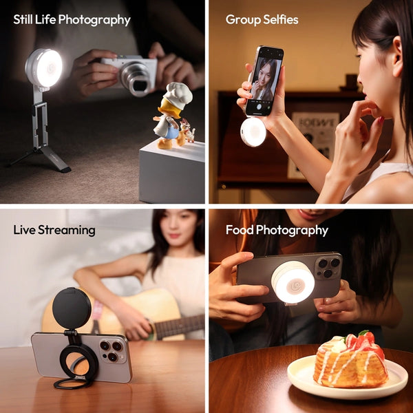 LED Magnetic Selfie Light, Upgraded 360degree with Mirror black
