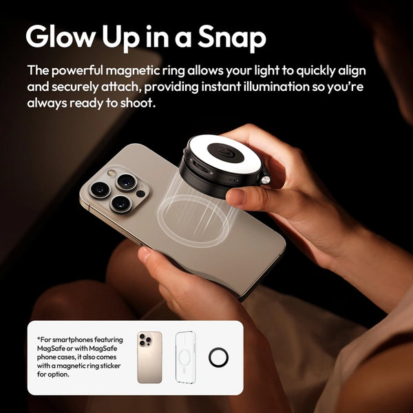 LED Magnetic Selfie Light, Upgraded 360degree with Mirror black