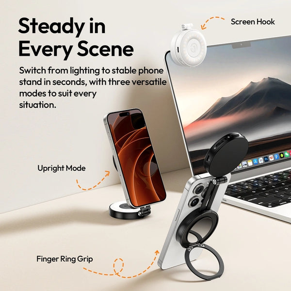 LED Magnetic Selfie Light, Upgraded 360degree with Mirror black