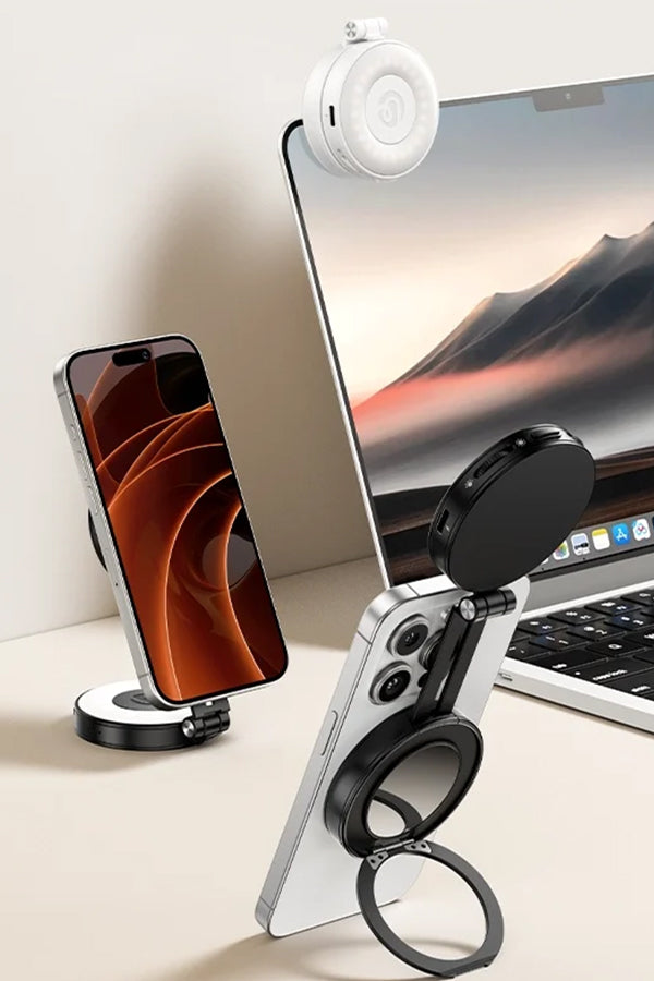 LED Magnetic Selfie Light, Upgraded 360degree with Mirror black