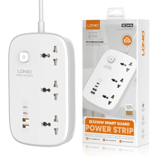 LDNIIO 65W Universal Socket with 3AC Outlets with Switch Control  Electric Socket Extension with 4 USB for Phone to Charge