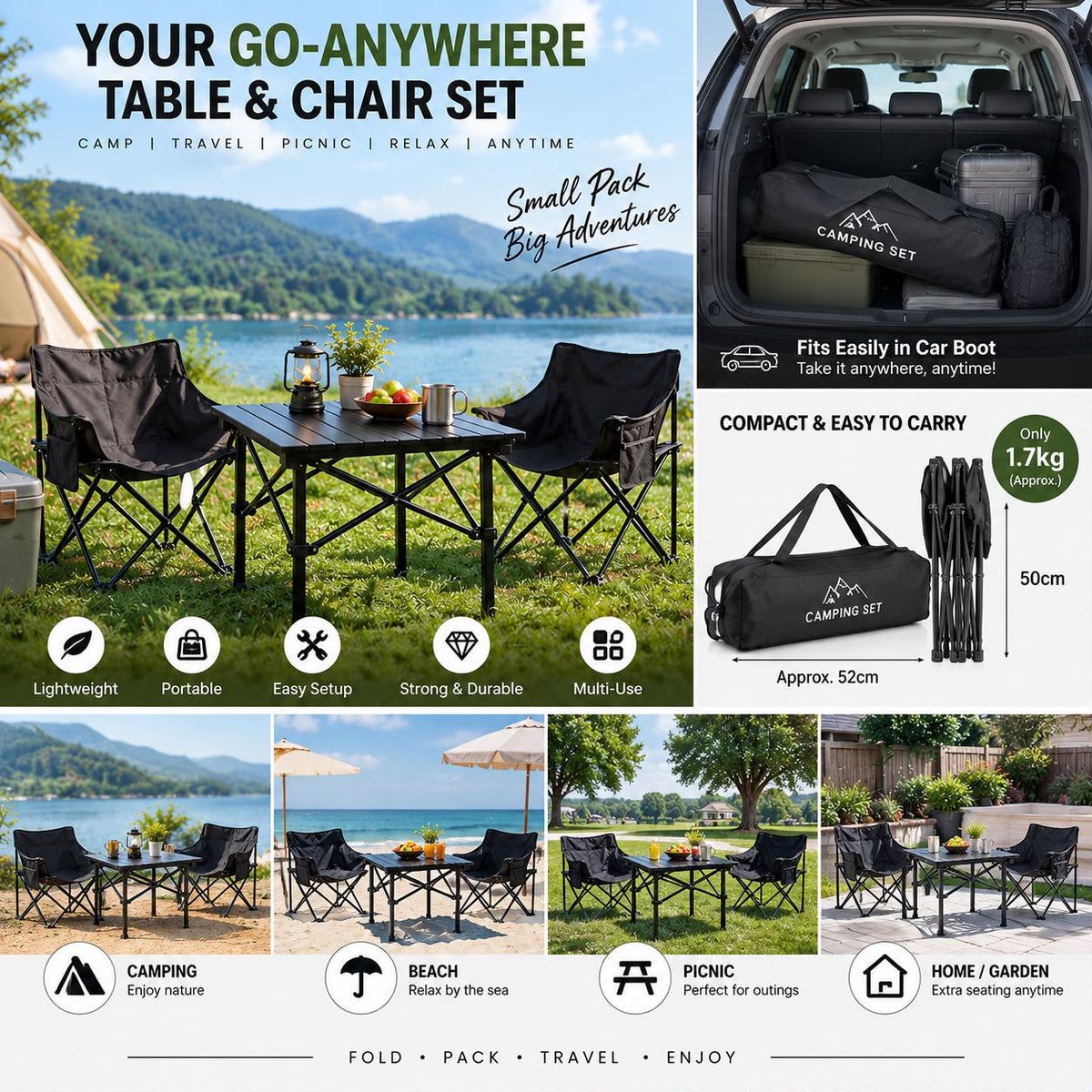 Outdoor Lounge Set – Stylish Table & 2 Chairs for Ultimate Relaxation