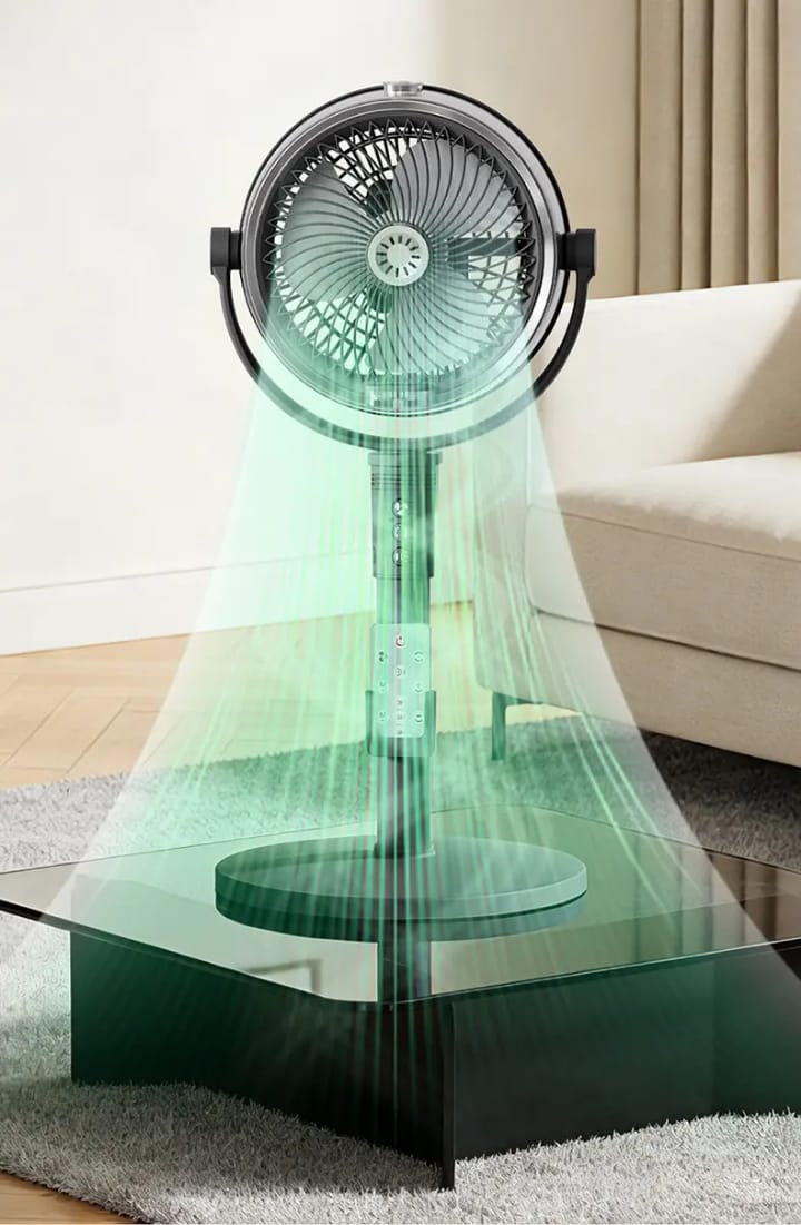 umidification Floor Fan, Portable USB & Battery Operated Rechargeable Mist Fan with Smart Remote Control, 4000mAh Battery, 4 Speed Modes, 150° Swing, Up to 2H Runtime Whit