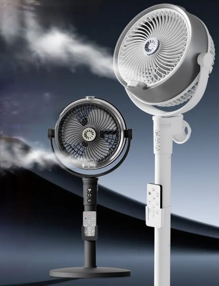 umidification Floor Fan, Portable USB & Battery Operated Rechargeable Mist Fan with Smart Remote Control, 4000mAh Battery, 4 Speed Modes, 150° Swing, Up to 2H Runtime Whit