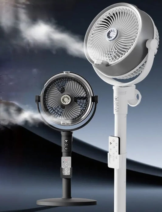 umidification Floor Fan, Portable USB & Battery Operated Rechargeable Mist Fan with Smart Remote Control, 4000mAh Battery, 4 Speed Modes, 150° Swing, Up to 2H Runtime Whit