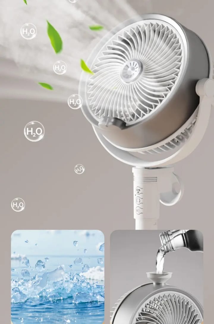 umidification Floor Fan, Portable USB & Battery Operated Rechargeable Mist Fan with Smart Remote Control, 4000mAh Battery, 4 Speed Modes, 150° Swing, Up to 2H Runtime Whit