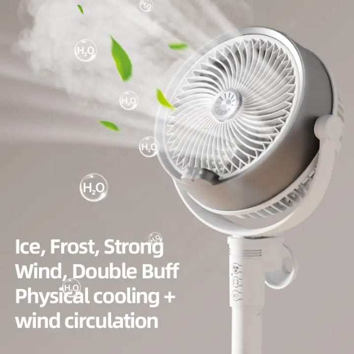 umidification Floor Fan, Portable USB & Battery Operated Rechargeable Mist Fan with Smart Remote Control, 4000mAh Battery, 4 Speed Modes, 150° Swing, Up to 2H Runtime Whit