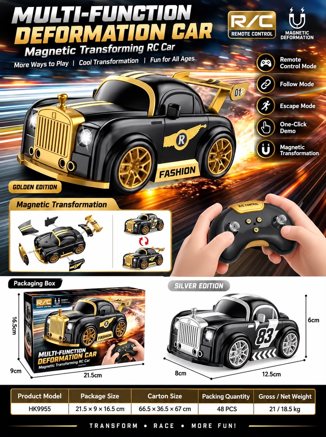 Multifunctional Mini Drift Remote Control Car, RC Drift Car for Kids with Sensor Follow, 360° Drift, LED Lights & Rechargeable Battery, Magnetic Modular Design, Toy Gift for Boys Girls