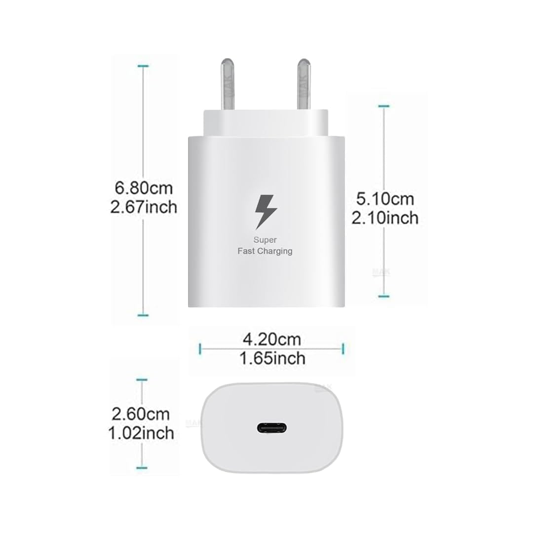 25W Power Adapter With Super fast Charging TYPE-C Port, Wall Charger, For Samsung Device (White)