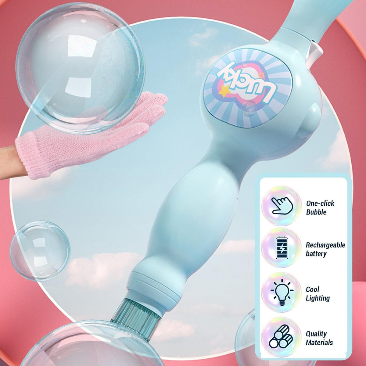 Bubble Machine for Kids, Color Smoke Bubble Fog Wand with Gloves