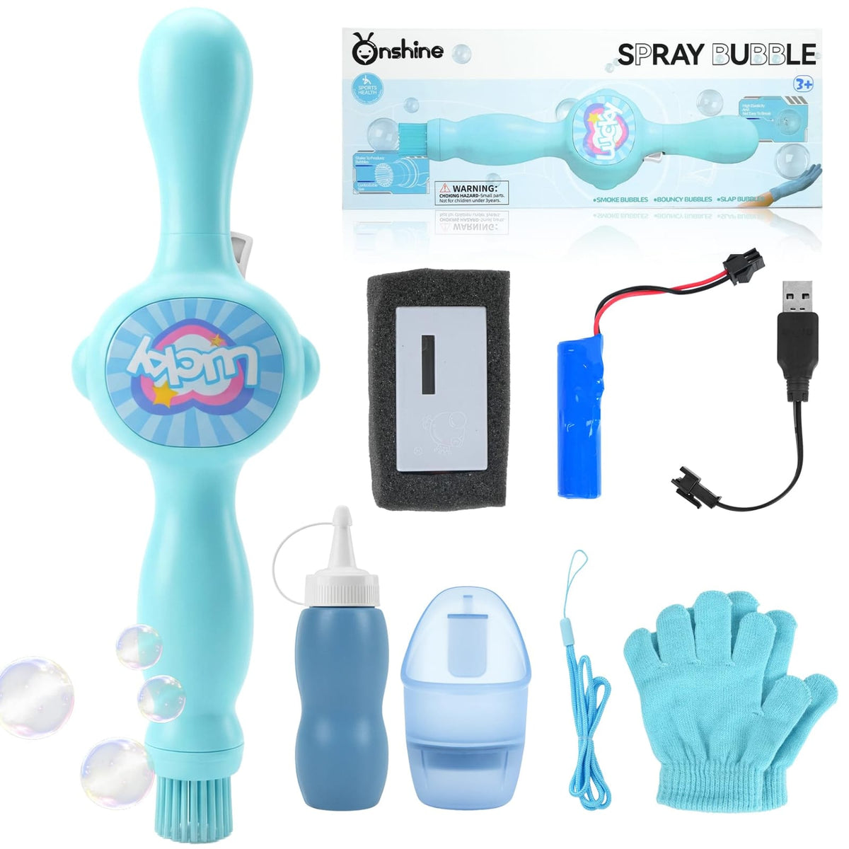 Bubble Machine for Kids, Color Smoke Bubble Fog Wand with Gloves