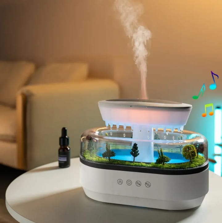 Musical Rain Drop Aroma Diffuser Humidifier with Inbuilt Soothing Music, Multi color LED, 6Inches height, 250l tank