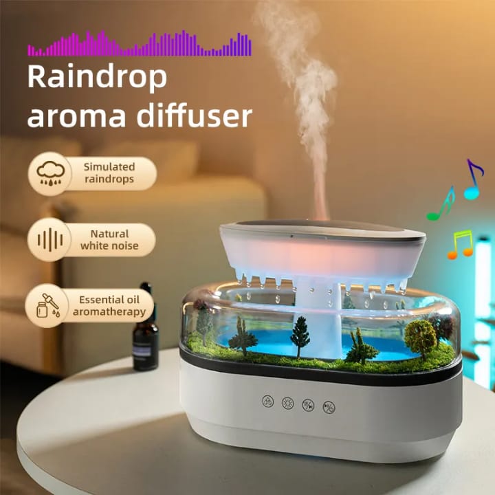 Musical Rain Drop Aroma Diffuser Humidifier with Inbuilt Soothing Music, Multi color LED, 6Inches height, 250l tank