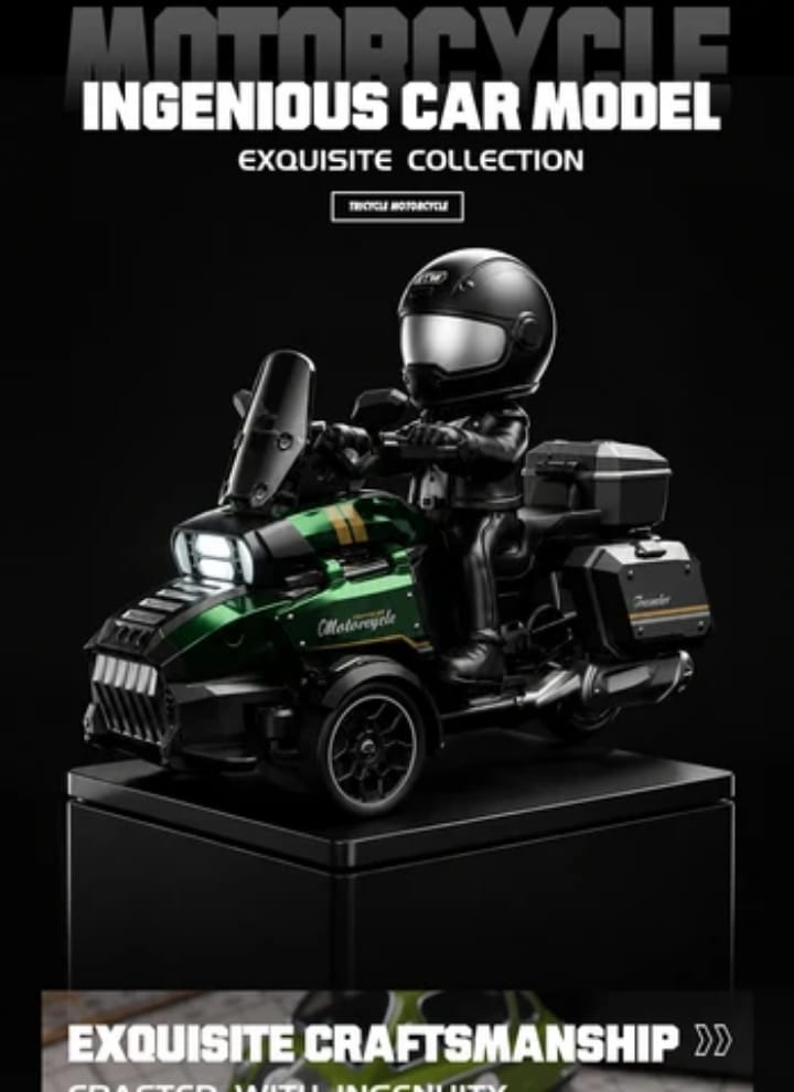 Green RC Motor Tricycle Simulation Motorcycle, Remote Controlled Three-Wheel Vehicle, Realistic Motorcycle Design, Responsive Steering, Smooth Driving Action, Durable Construction, Detailed Styling