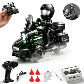 Green RC Motor Tricycle Simulation Motorcycle, Remote Controlled Three-Wheel Vehicle, Realistic Motorcycle Design, Responsive Steering, Smooth Driving Action, Durable Construction, Detailed Styling
