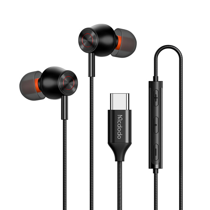 TYPE-C Stereo Wired Earphone with volume controlv (in ear version)- Black