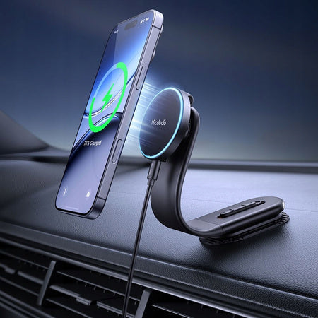 MCDODO Magic pro Magnetic Car holder with Wireless Charger, Adjustable , Stable- Black