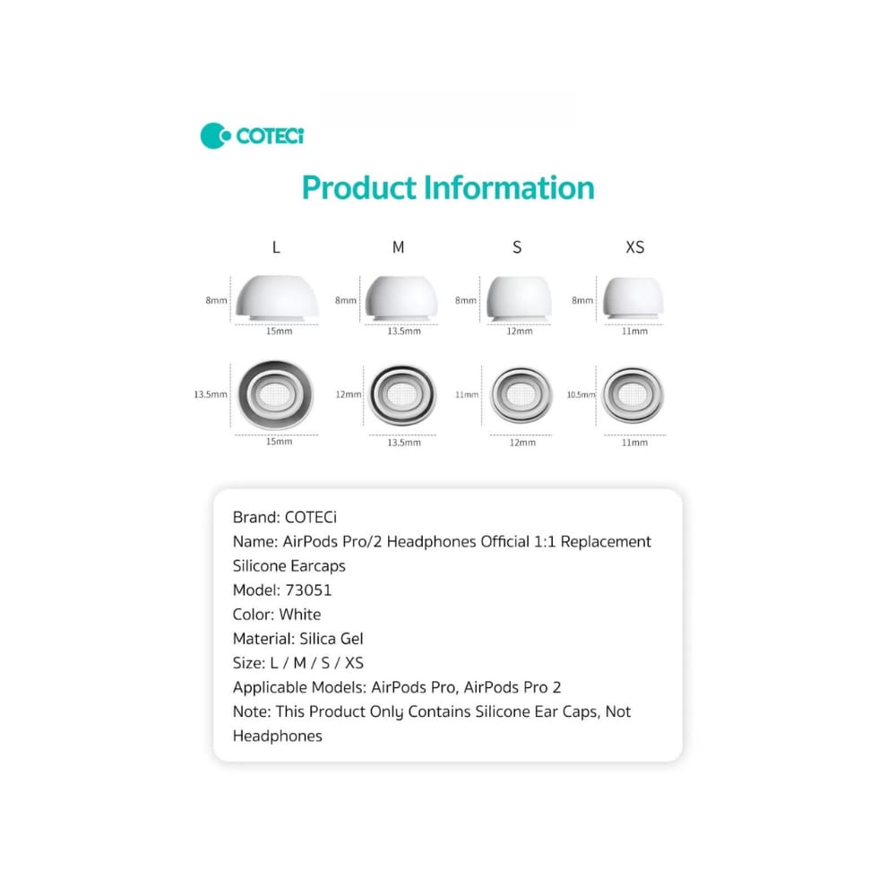 Coteci Airpods pro/2, Replacement Silicone Ear tips 4 sets