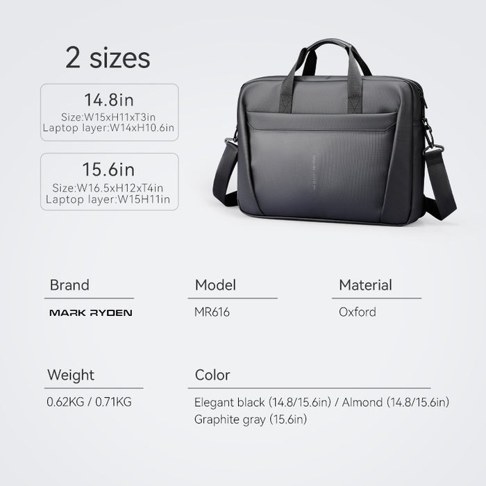 Feather Weight Water-resistant Briefcase Bag 14.8 Inch, Digital Series Slim Briefcase, Oxford Business Shoulder Bag with Multi-Compartments, Trolley Strap & Water-Repellent Fabric