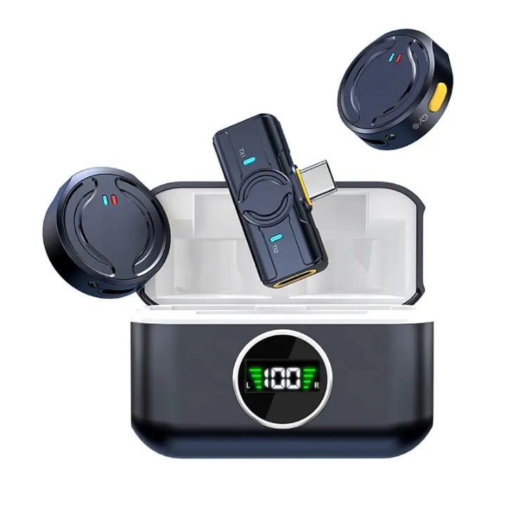 Wireless Microphone For android, Iphone and Type-c Devices-Dual clip-on Button mic with Noise Reduction & Plug and Play Receiver for Vlogging, you tube, reels ect.,
