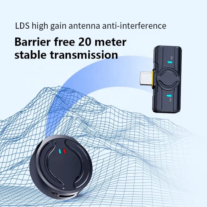 Wireless Microphone For android, Iphone and Type-c Devices-Dual clip-on Button mic with Noise Reduction & Plug and Play Receiver for Vlogging, you tube, reels ect.,