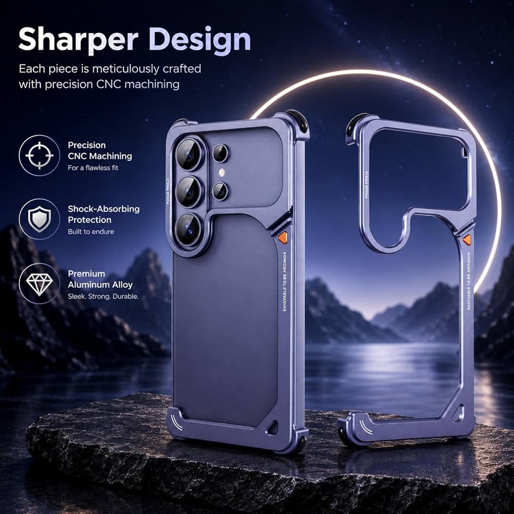 Premium Slim Metal Bumper Case for Samsung Galaxy S26 Ultra, Lightweight Minimalist Frame Design, Stylish Edge Protection with Hidden lens Bracket