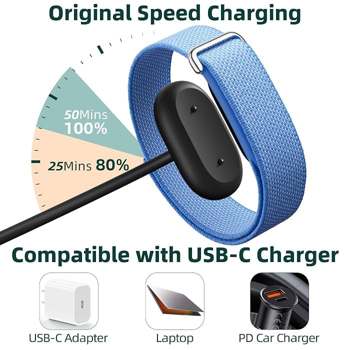 Google Fitbit air C-Type Charger, 3.3ft 1m Replacement Cable, Fast Charging Speed, Premium Copper Wire