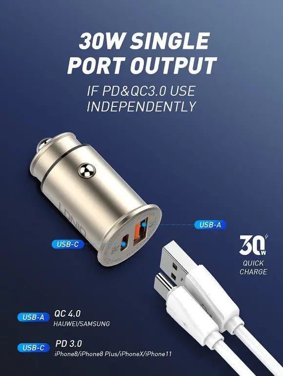 LDNIO Car charger 30W Ultra Mini Zinc Alloy Shell Fast Car Charger  USB Portal