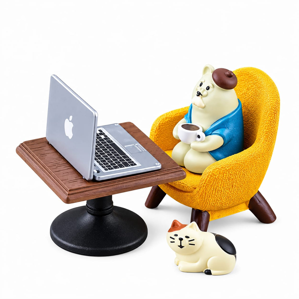 Cartoon Cat Frog Bear Yellow Chair Computer Office Model Mini Action Figures Resin Home Decor Accessories Desktop Figurine Toys