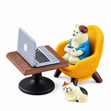 Cartoon Cat Frog Bear Yellow Chair Computer Office Model Mini Action Figures Resin Home Decor Accessories Desktop Figurine Toys