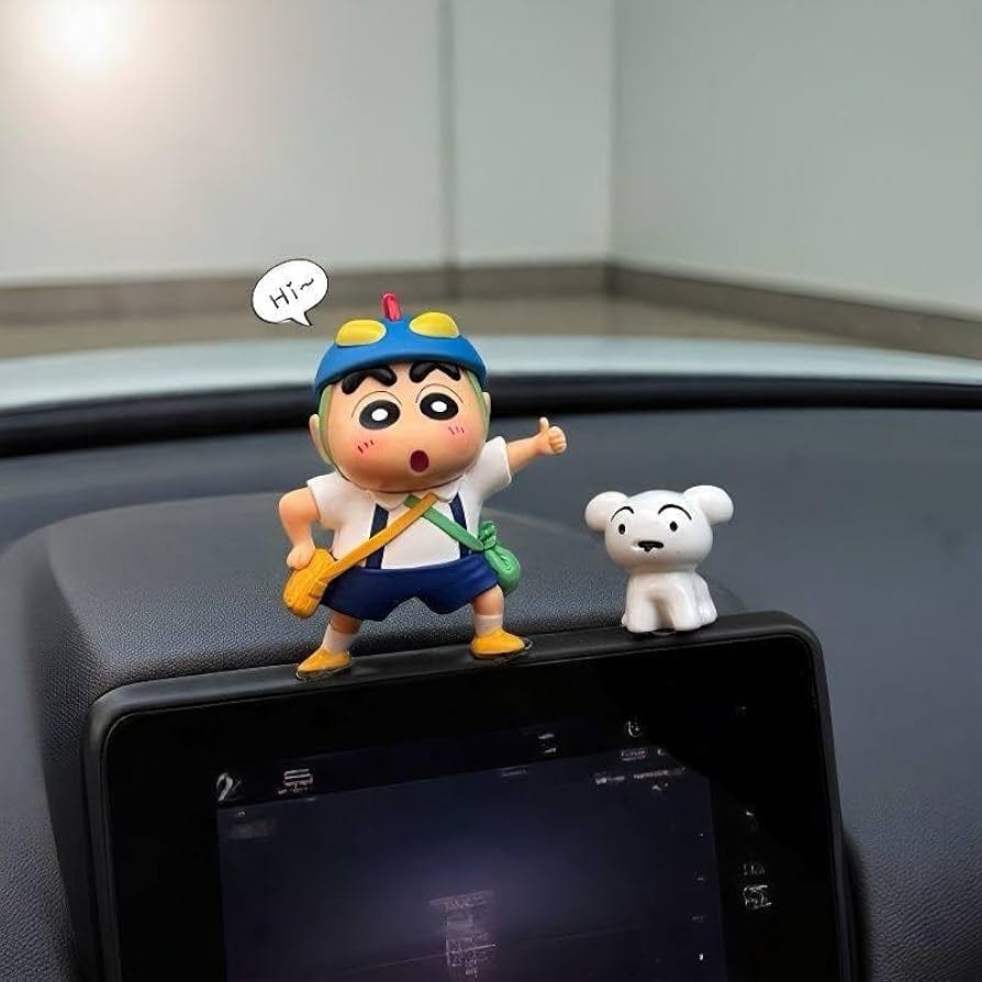 Shinchan Toy with Doggy Car Dashboard Decoration Items | Action Figure Miniature Toys for Car Dashboard | Premium Car Decor Accessories Hanging Shinchan with Shiro (School Dress Theme)