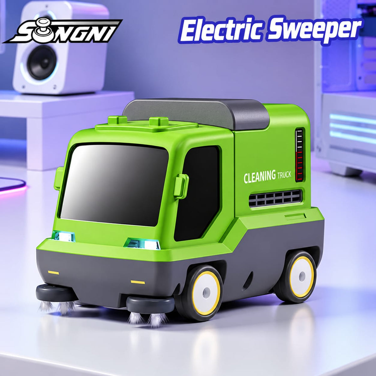 Desktop Vacuum Cleaner RC Car RTR 2.4G with Sound and Light Effects Exhaust Air Filtration Vehicles Models Toys Green