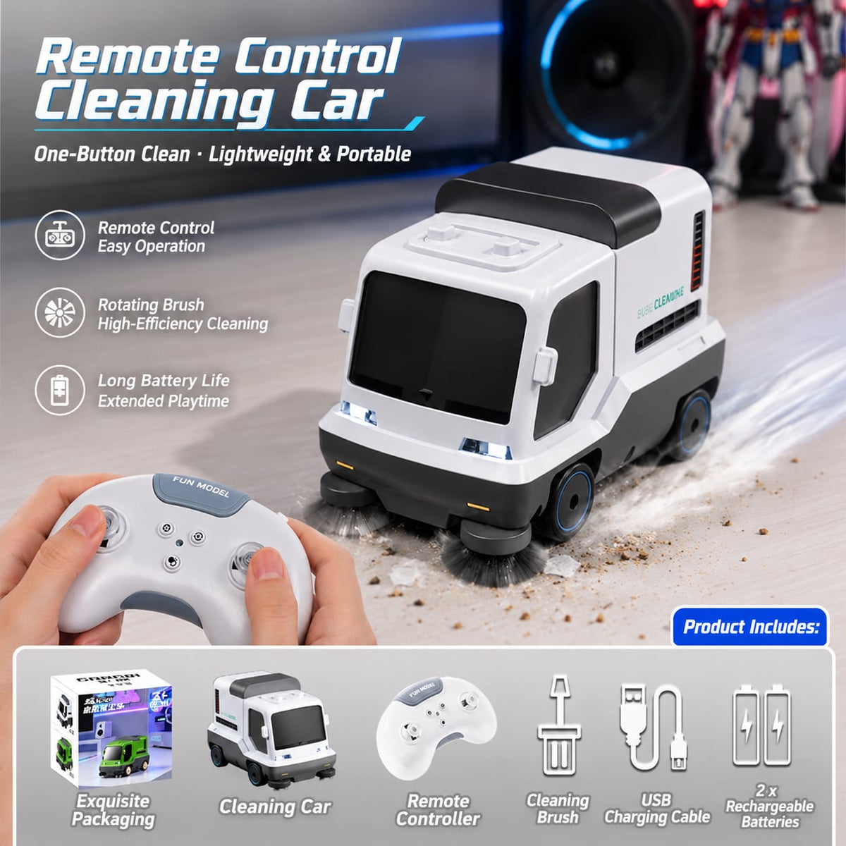 Desktop Vacuum Cleaner RC Car RTR 2.4G with Sound and Light Effects Exhaust Air Filtration Vehicles Models Toys Green