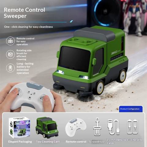 Desktop Vacuum Cleaner RC Car RTR 2.4G with Sound and Light Effects Exhaust Air Filtration Vehicles Models Toys Green