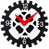 Premium Industrial Gear Design Wall Clock – Black & White with Red Hands, Battery Operated