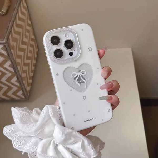 White Heart  Glitter Pearl Bow Phone case