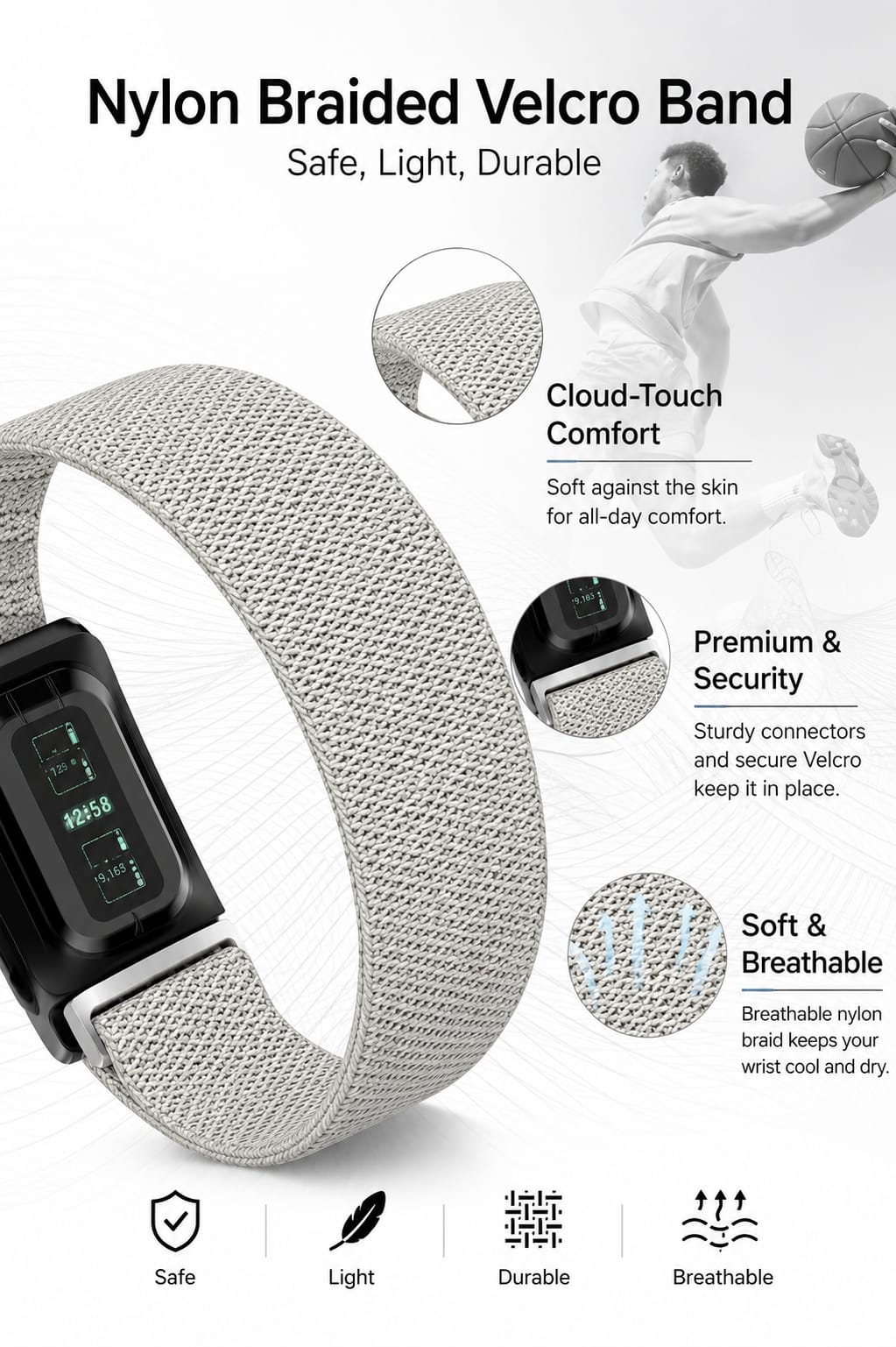 Nylon Strap Compatible with WHOOP 5.0 MG- Durable, Breathable, Adjustable Fitness Tracker Strap