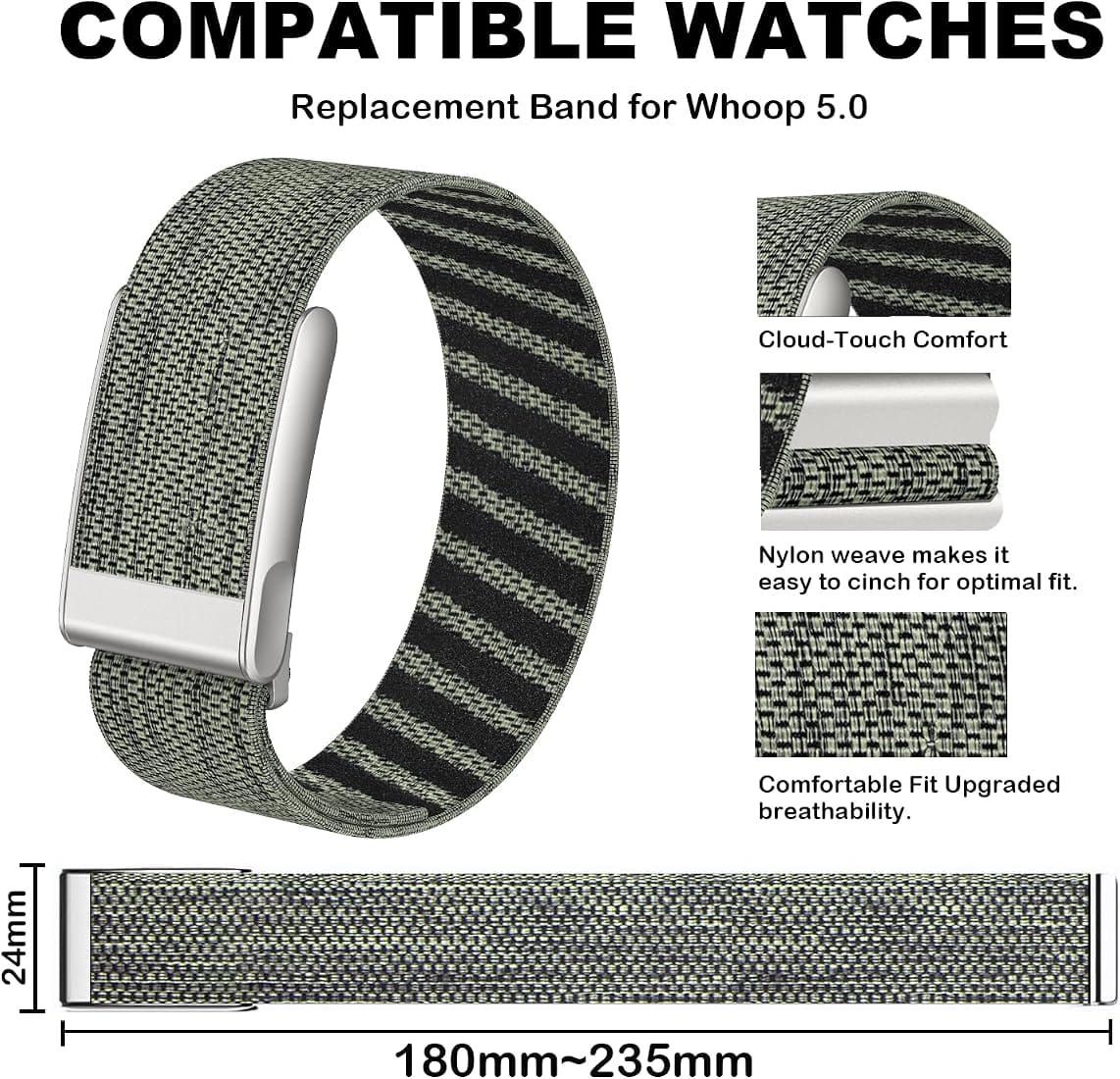 Nylon Strap Compatible with WHOOP 5.0 MG- Durable, Breathable, Adjustable Fitness Tracker Strap