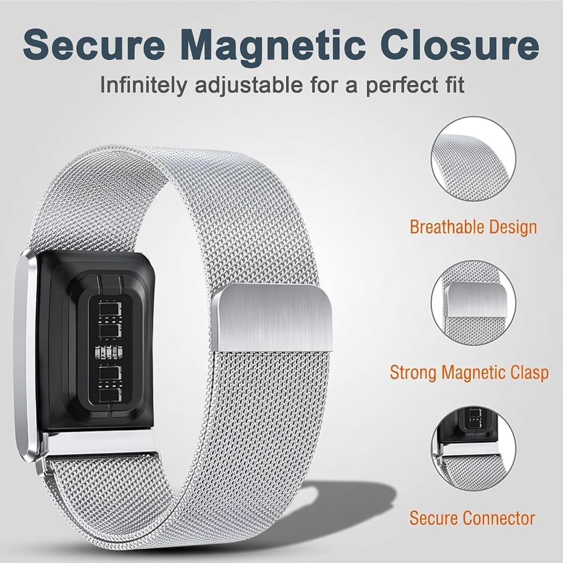 Milanese Magnetic Stainless Watch Strap for Whoop 5.0, one, peak, and Life